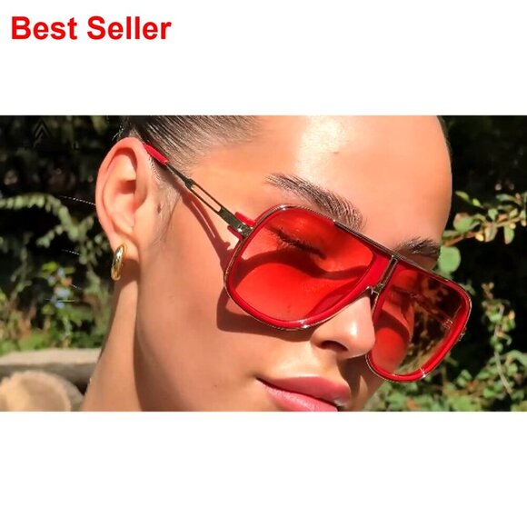 Oversized Retro Aviator Sunglasses UV400 Protection Metal Frame main image 5